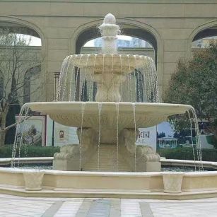 盐城 黄金麻花岗岩异型加工——户外庭院石雕流水喷泉