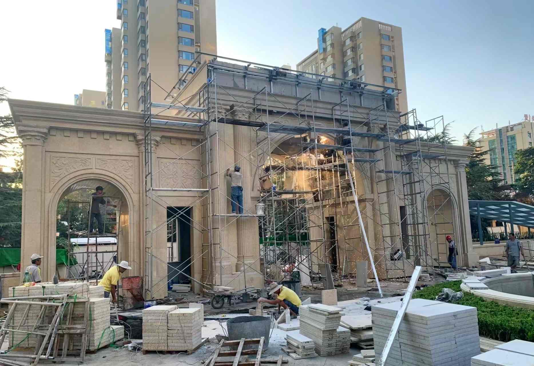 盐城 黄金麻荔枝面花岗岩小区门楼外墙干挂