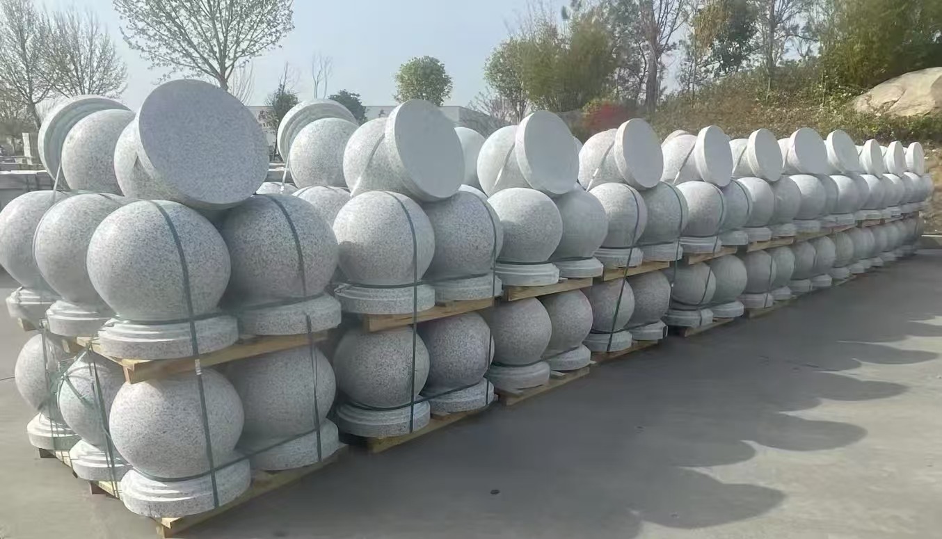 盐城 白麻花岗岩石材圆球，石球，挡车球，隔离球，景观石球，风水球等