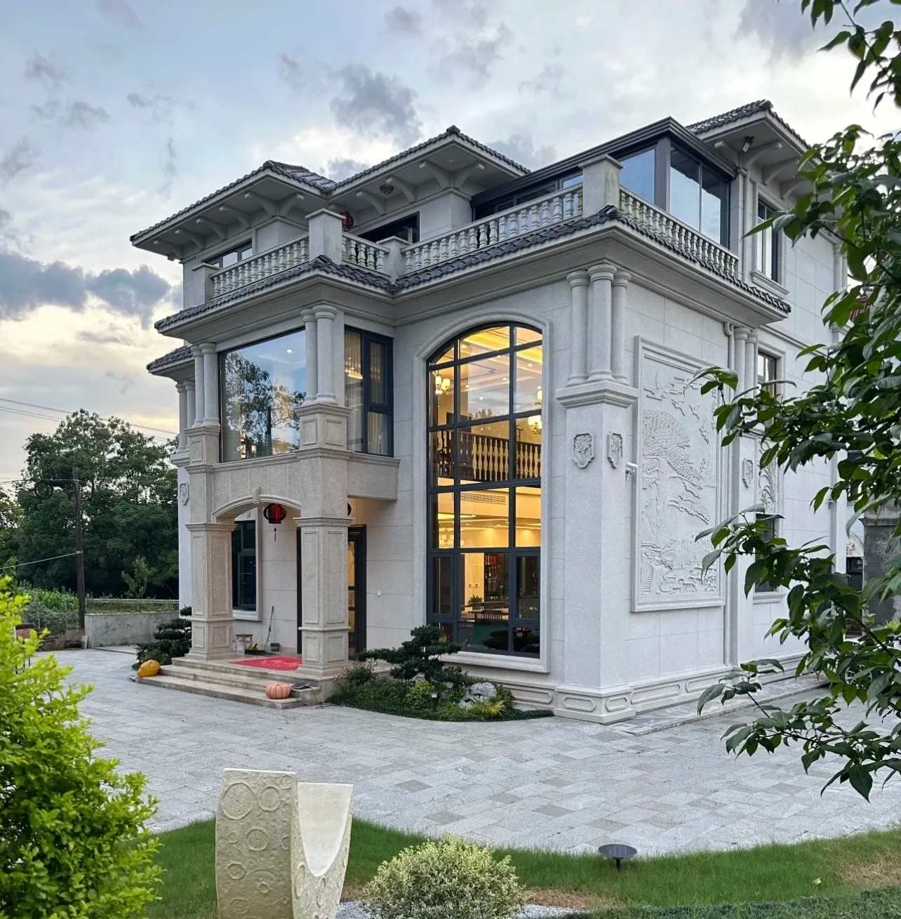 盐城 白麻花岗岩私人别墅干挂石材豪华定制