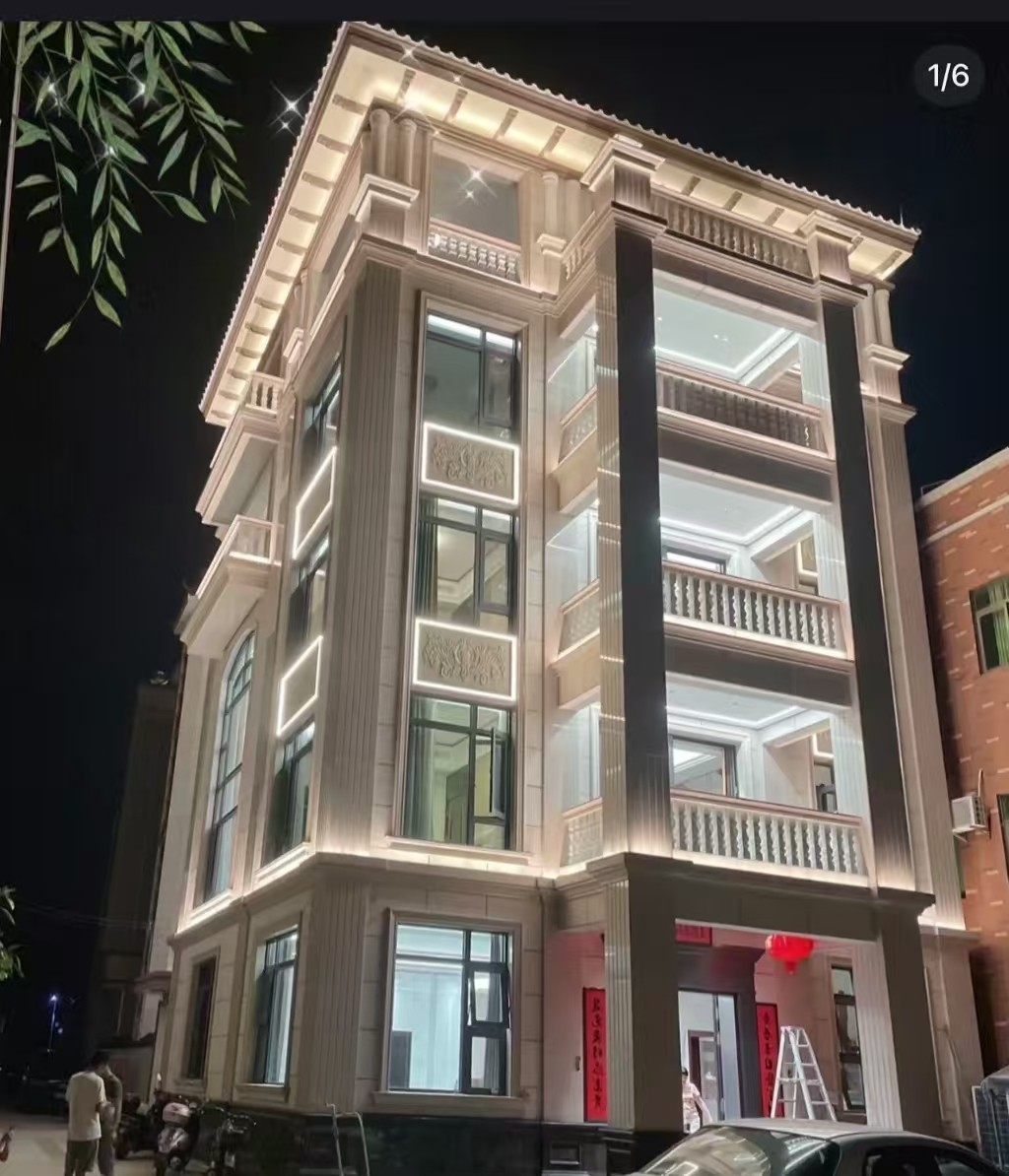 盐城 芝麻白花岗岩别墅外墙夜间效果