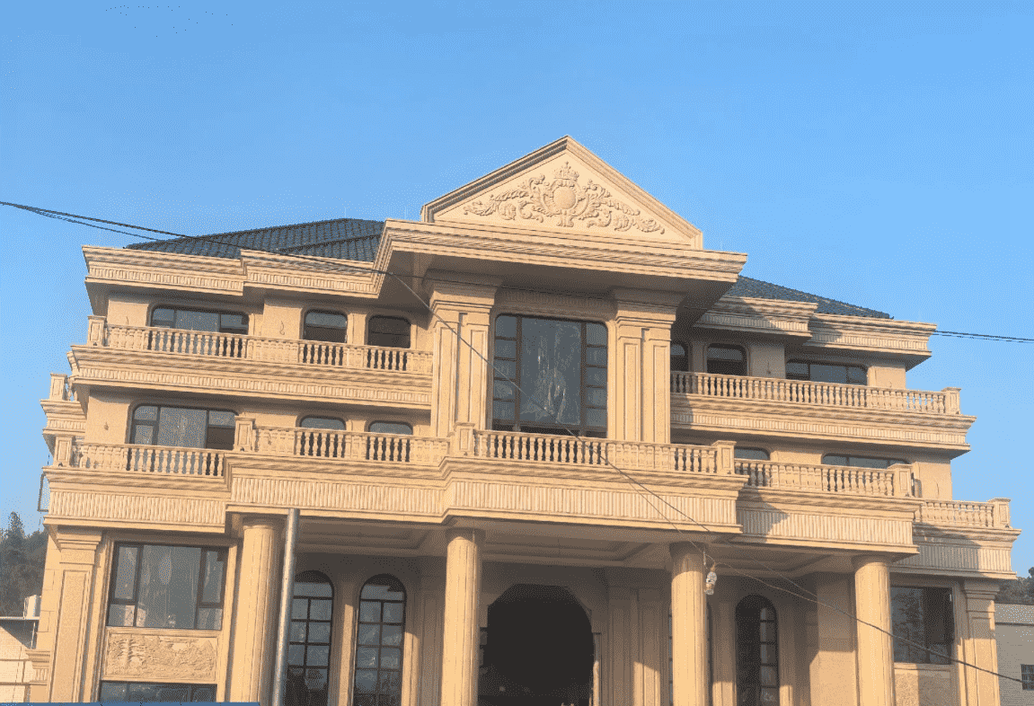 盐城黄金麻别墅外墙干挂石材效果示例